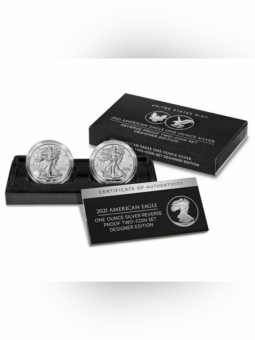 2021 American Eagle Silver Reverse Proof 2 Coin Designer Set Sealed